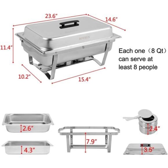 8 Quart Chafing Dish Buffet Set, NSF Stainless Steel Catering Serve Chafer - Picture 6 of 7